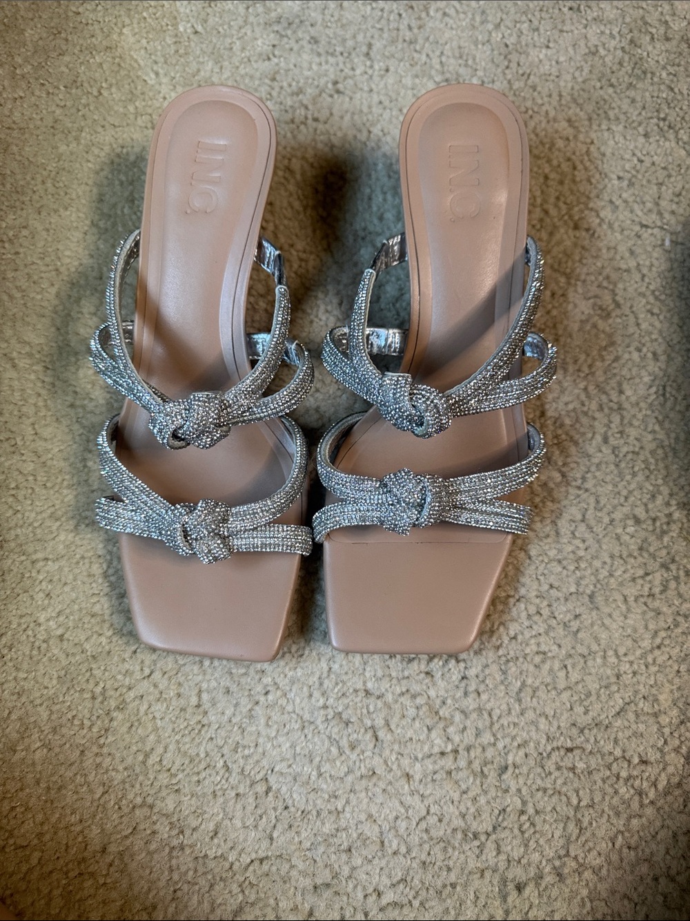 INC International Concepts Silver Knotted Strappy Slide Sandals - Pink Footbed